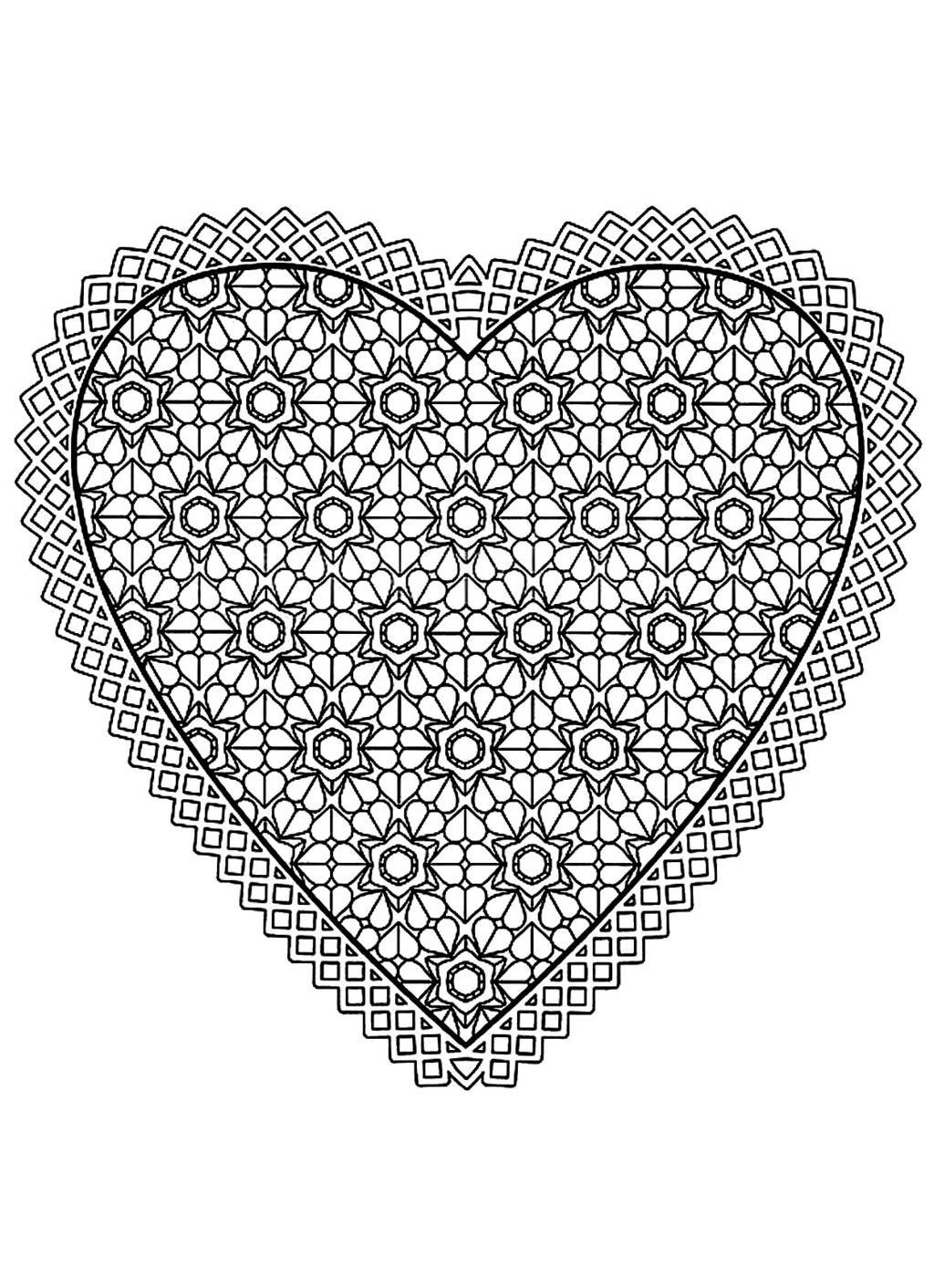 Coloriage Mandala cœur difficile adulte - Mandala à imprimer